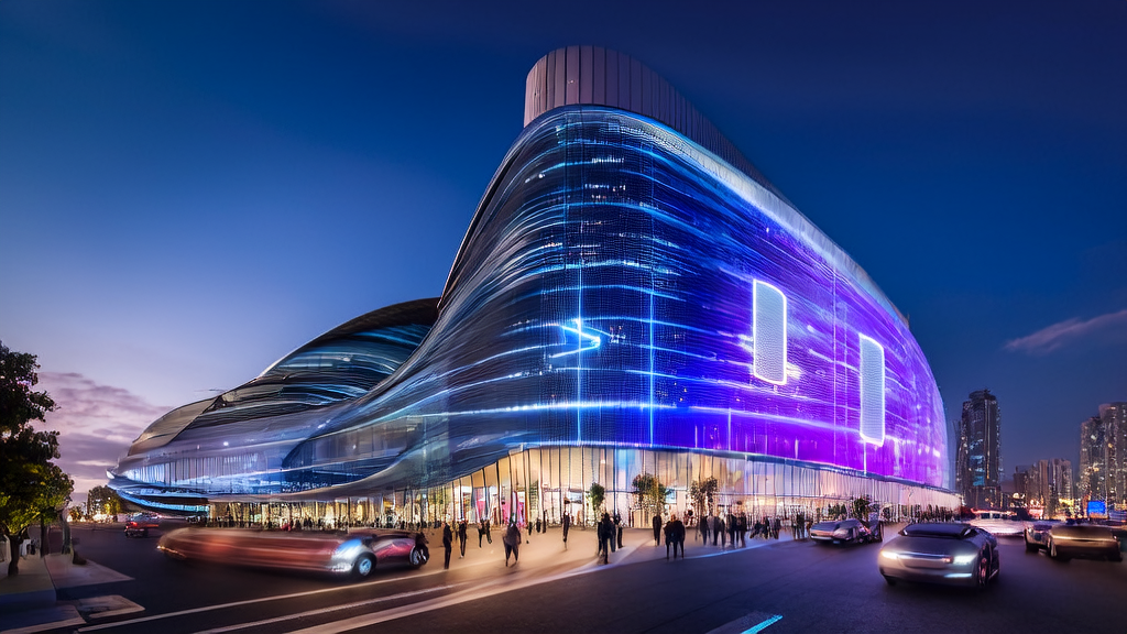 未来城市中智能大楼展示AI客户预测模型的运行数据