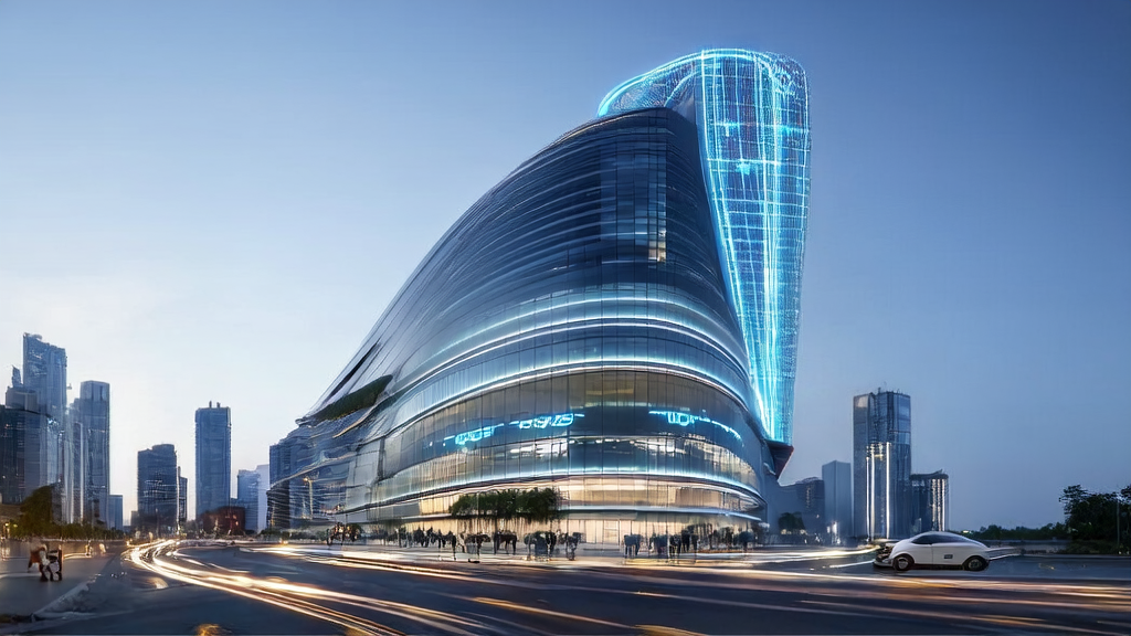 未来城市中的AI驱动跨境电商办公大楼