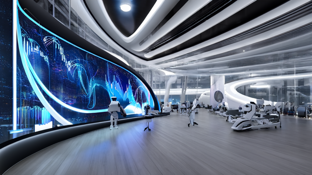 未来跨境电商办公室中的AI助手正在协助员工处理全球市场数据和客户预测