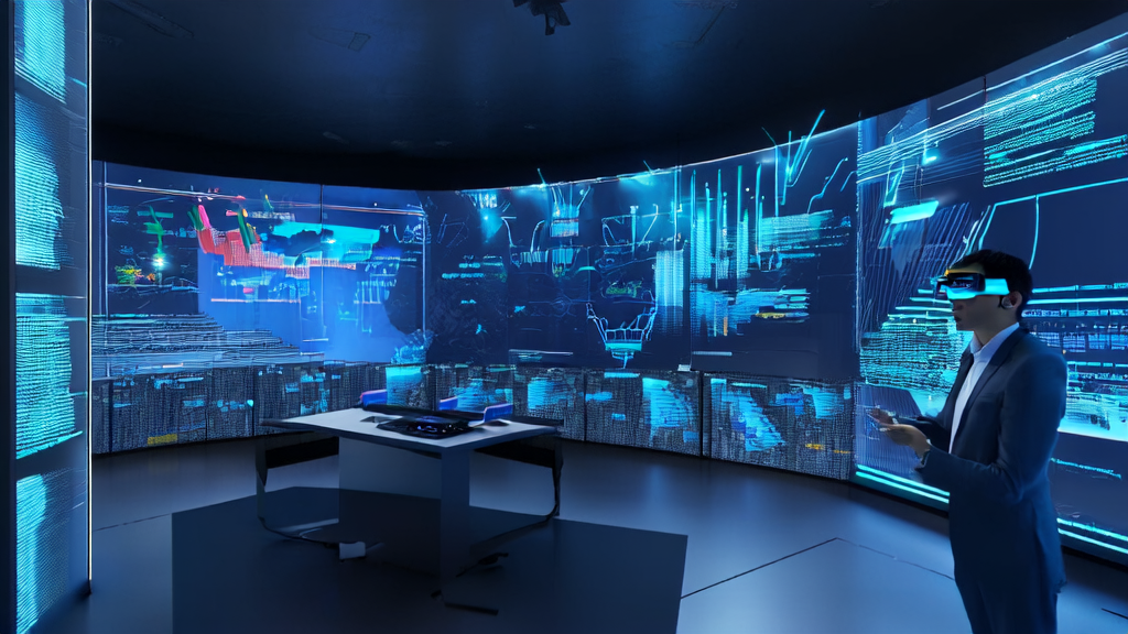 未来电商控制中心，分析师正在使用AI关键词挖掘优化技术调整销售策略，背景墙展示全球用户行为分析图表，智能推荐引擎发出蓝光，旁边有多种语言的关键词卡片。