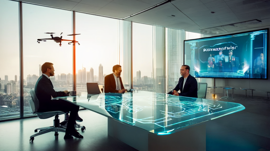 Tech professionals discussing AI email marketing data and user behavior in a futuristic office