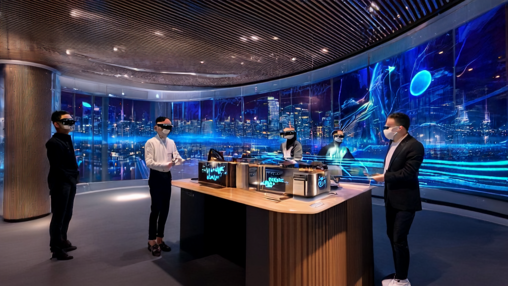 未来办公室内员工使用AI技术进行跨境电商沟通和数据分析