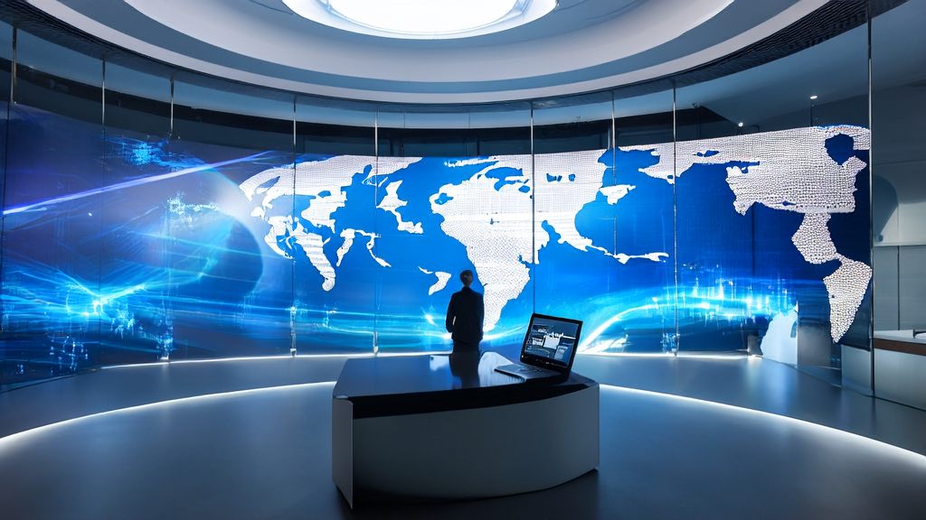 In a futuristic office, robots are processing data analysis for cross-border e-commerce email automation tools