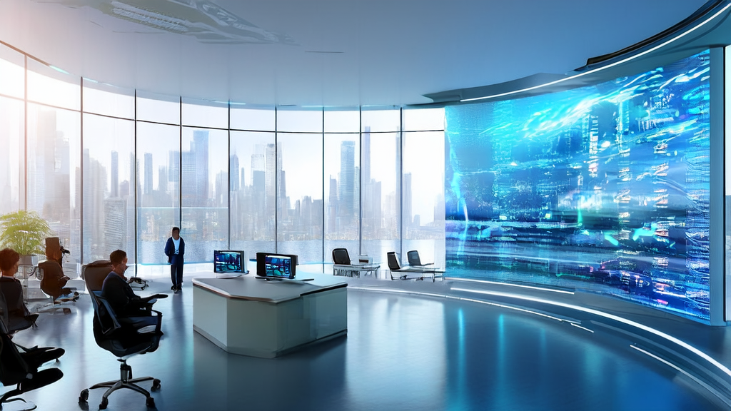 Future office using AI technology for keyword optimization and traffic growth in 2025