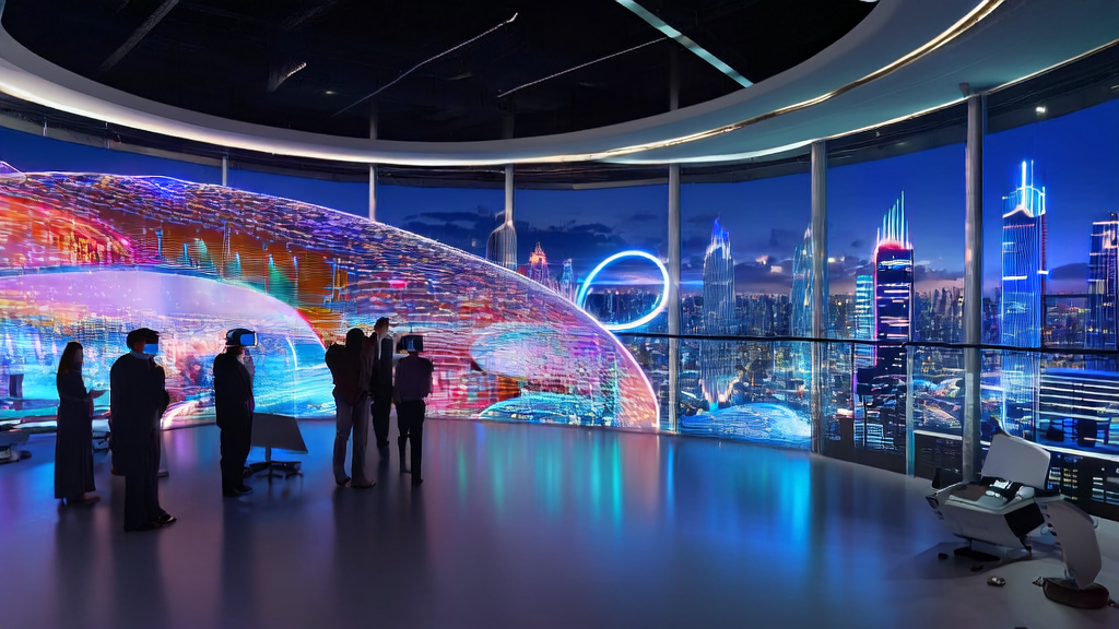 Analysts using AI tools to analyze manufacturing customs data in a futuristic office