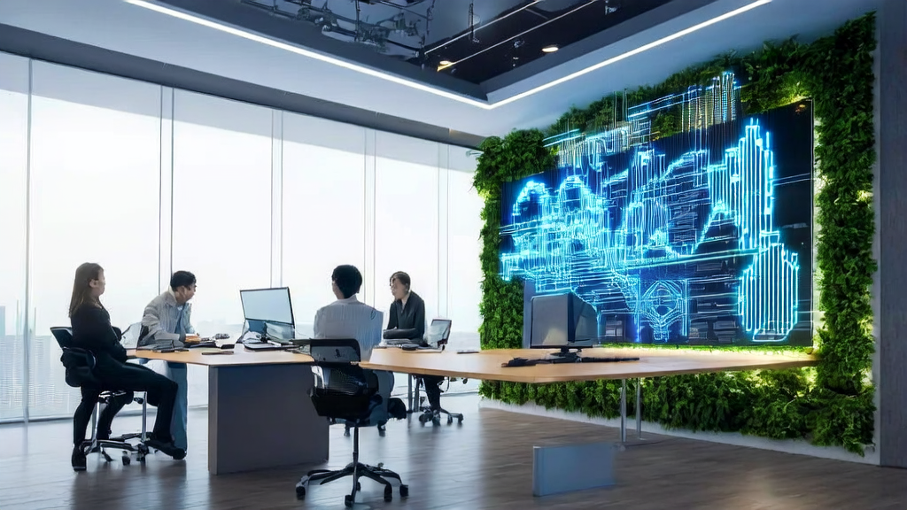 未来科技办公室中的外贸企业员工通过AI助手实现精准获客