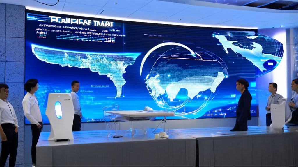 Scene of using AI for cross-border commerce in a futuristic office