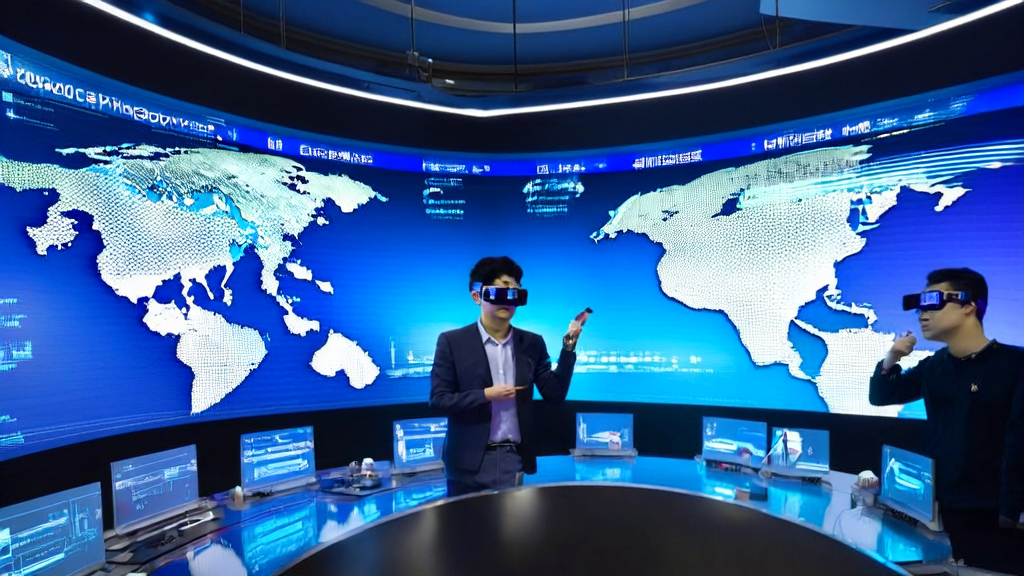 未来科技感办公室内，工作人员使用智谱 AI 输入法进行多语言邮件自动化操作