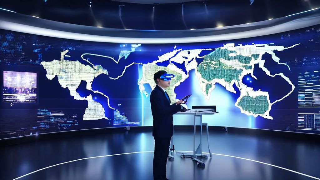 未来办公室中工程师使用AI技术分析制造业海关数据，精准挖掘潜在客户