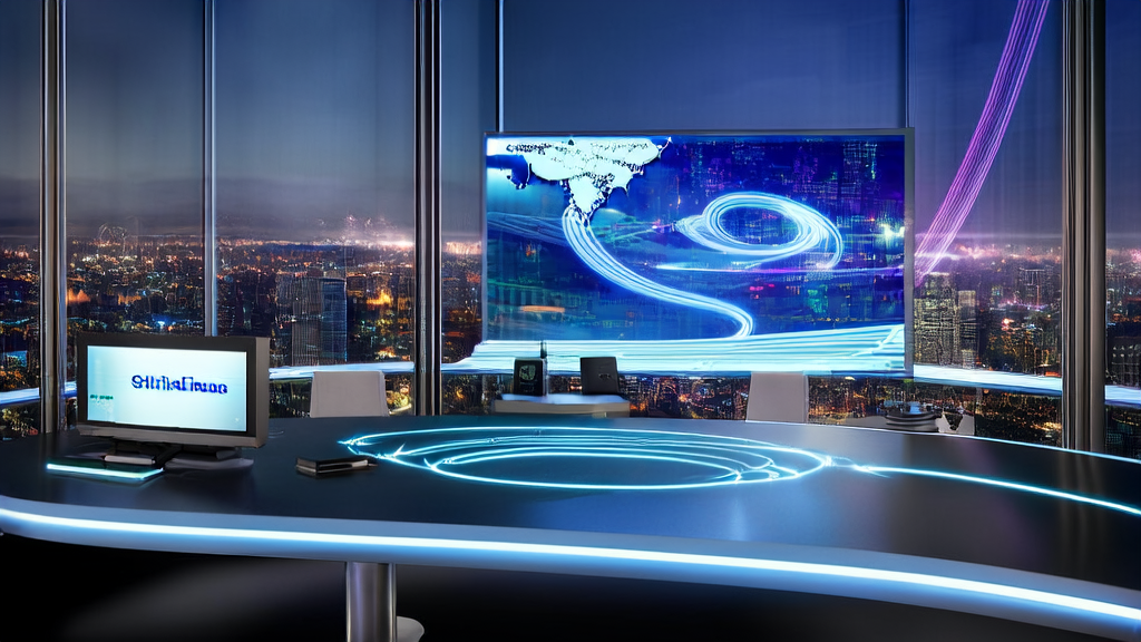 未来办公室中展示AI客户预测模型和全球市场热点