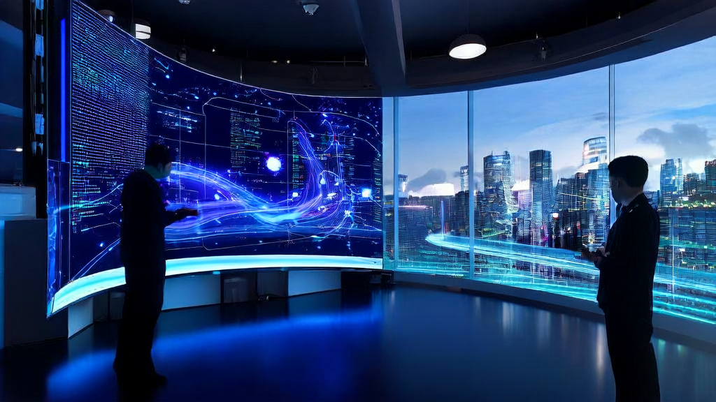 Engineers adjusting AI customer prediction model in a futuristic office