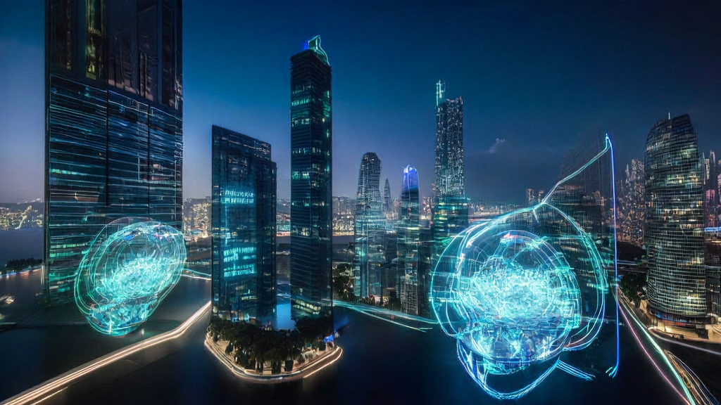 Data scientists in a futuristic office using AI customer prediction model for data analysis