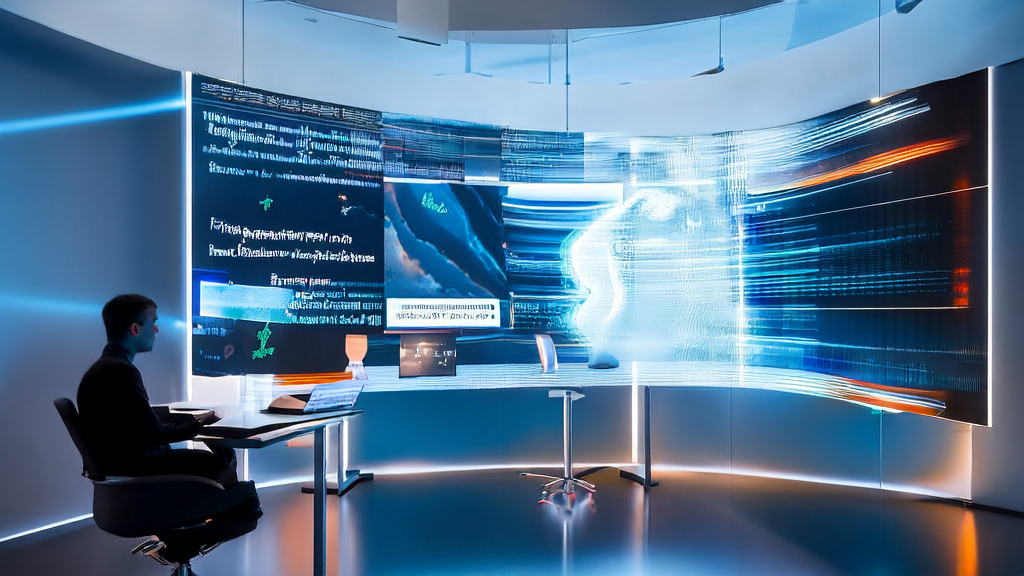 Operations manager in a futuristic tech office using AI-driven personalized email marketing tools