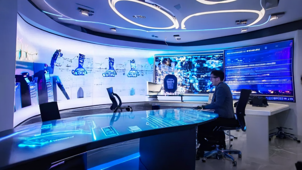 未来科技办公室内的AI邮件自动化工具设备和智能办公场景