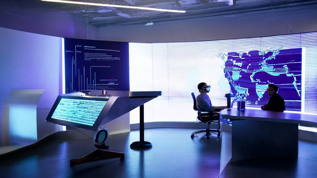 Employees in a futuristic office using AI email automation tools and Mistral OCR 3 to process documents