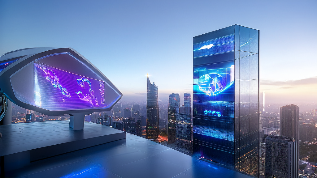 未来办公室中的年轻企业家使用AI邮件自动化工具进行跨境电商营销