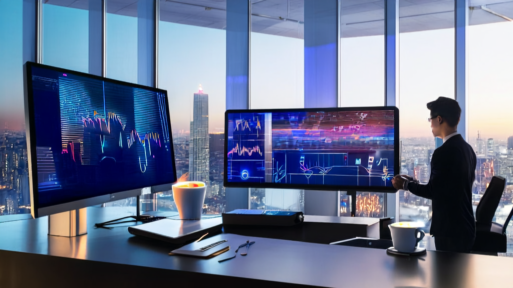 未来办公室中，市场营销专家使用AI技术进行邮件营销数据分析