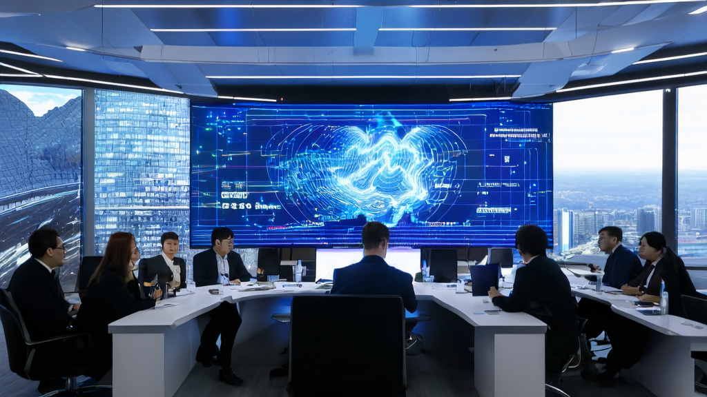 未来办公室中员工利用AI技术进行邮件营销获客