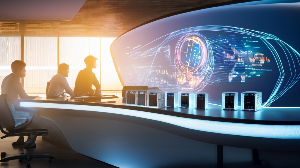 Young entrepreneur in a future office using AI technology to optimize email marketing