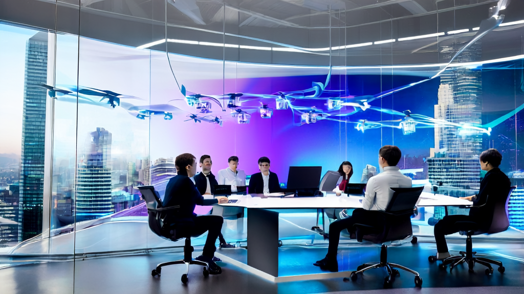 未来办公室中，市场营销专家们正在讨论2025年AI邮件营销趋势和策略。