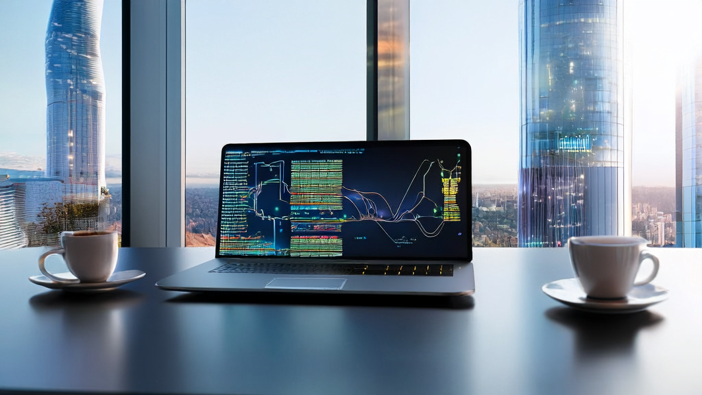 In a futuristic office, employees use AI technology to optimize email send times and improve customer response rates for cross-border e-commerce.