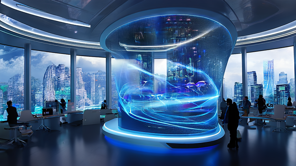 未来办公室中技术人员利用AI关键词优化技术提升跨境电商流量