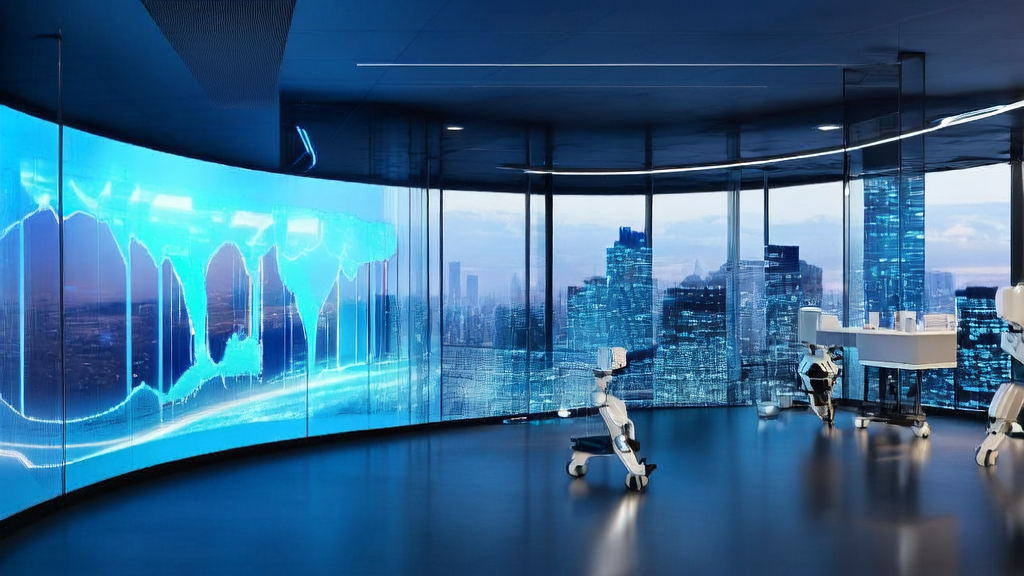 Future office showcasing AI marketing technology
