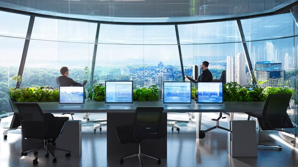 未来办公室中年轻营销人员使用AI生成个性化邮件和专业PPT