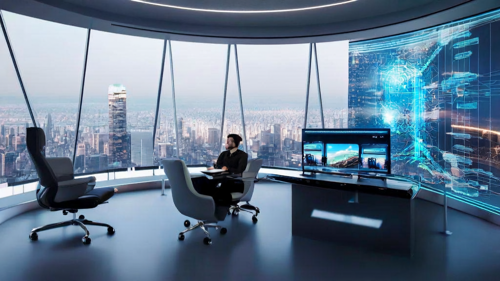 Scene of AI-driven email marketing in a futuristic office