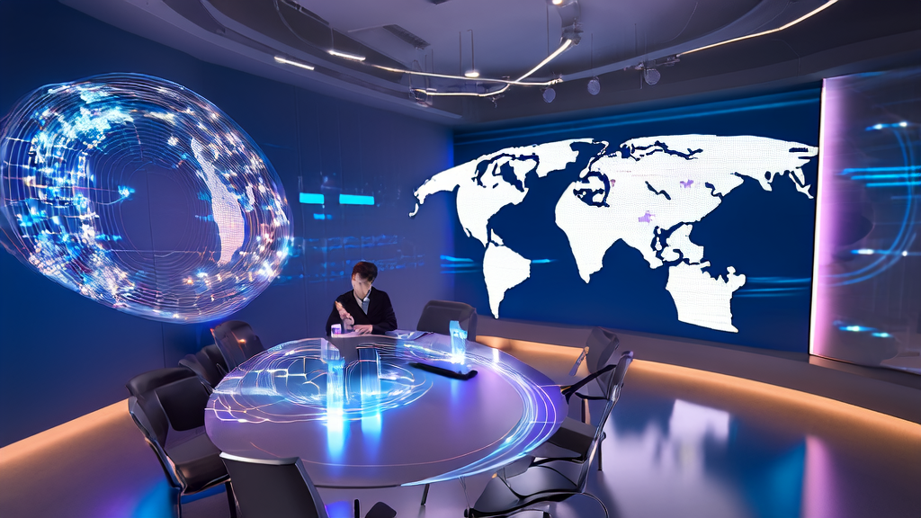 未来感办公室内，团队讨论2025年AI获客新趋势