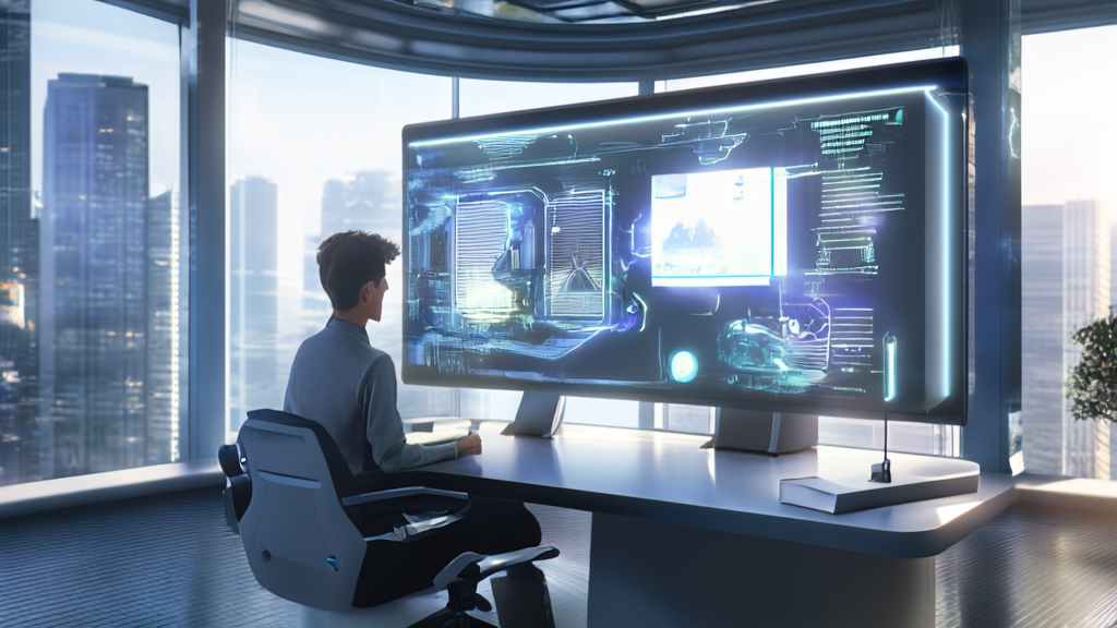 未来办公室中,创业者利用AI技术优化邮件营销,提升客户回复率