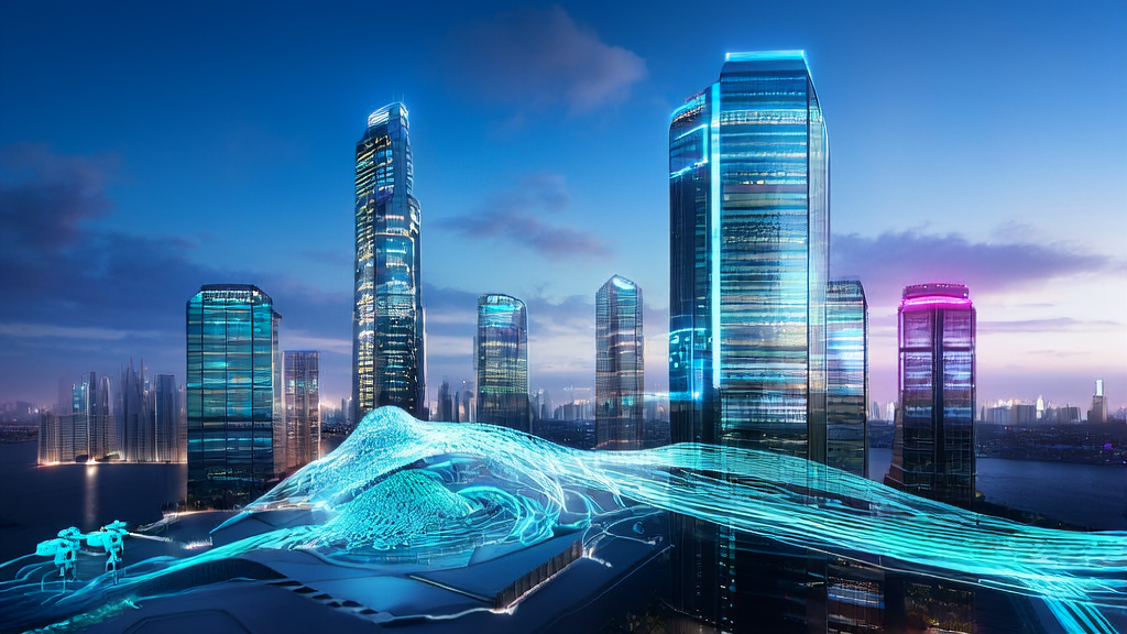 CEO of a cross-border e-commerce company using AI technology for precise customer acquisition and ad optimization in a futuristic office