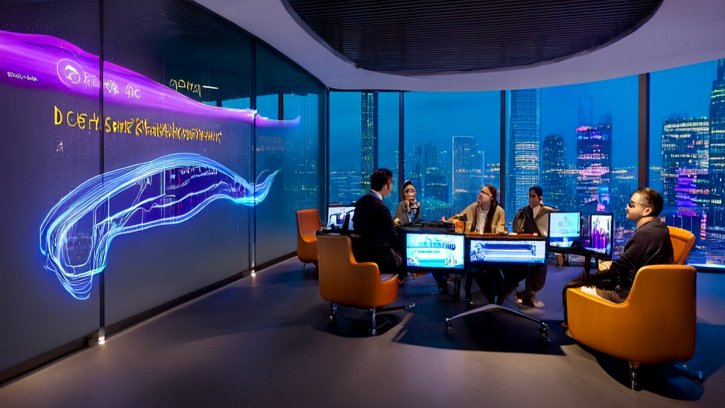 In a futuristic office, programmers are using Cline's enterprise-level AI programming platform to optimize customer data collection and ad targeting.