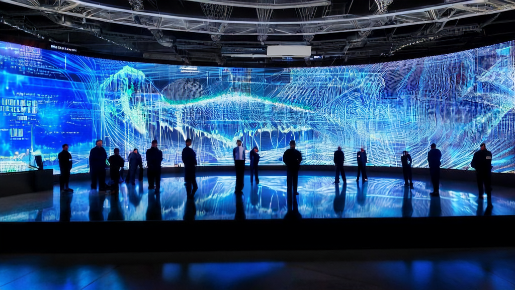 Analysts in a futuristic office monitoring manufacturing customs data on high-tech screens to explore precise customer acquisition strategies