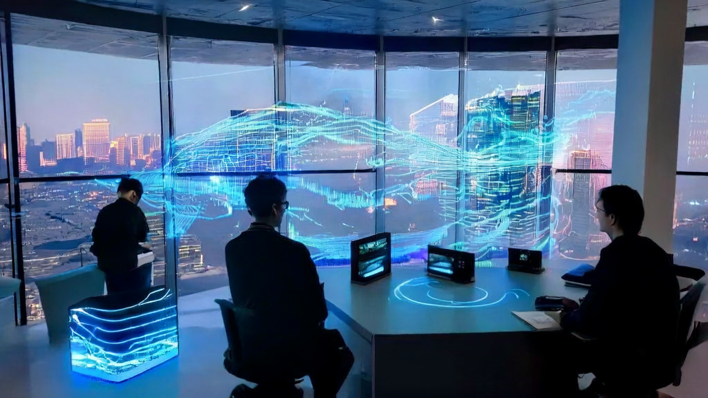 未来办公室中的跨境电商AI获客策略讨论场景