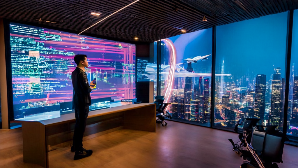 A future office monitoring AI keyword optimization for cross-border e-commerce independent sites