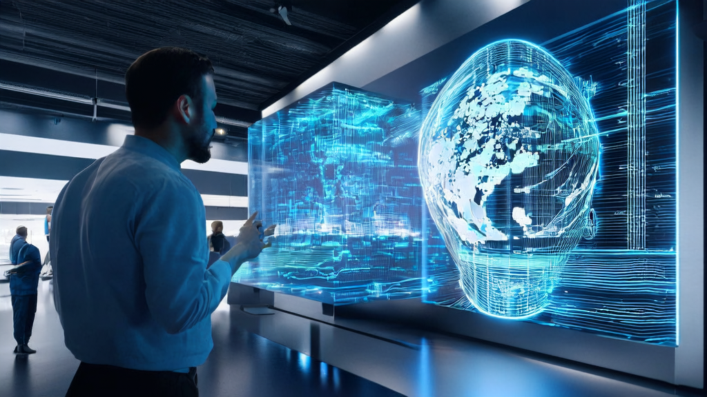 未来办公室中的跨境电商创业者使用Seed 3D 1.0进行AI获客