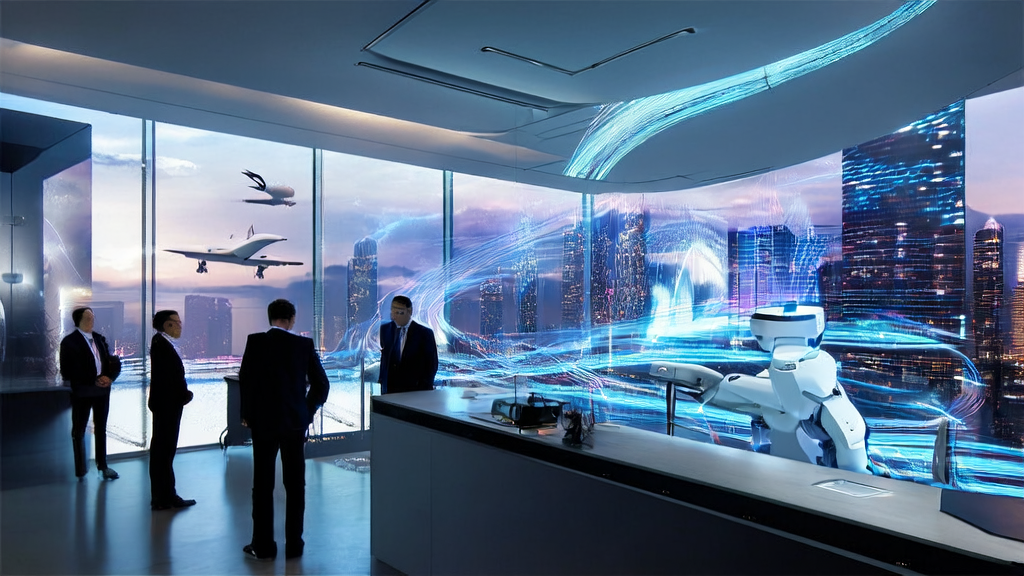 未来科技办公室内的智能机器人正在使用AI客户预测模型进行精准获客分析