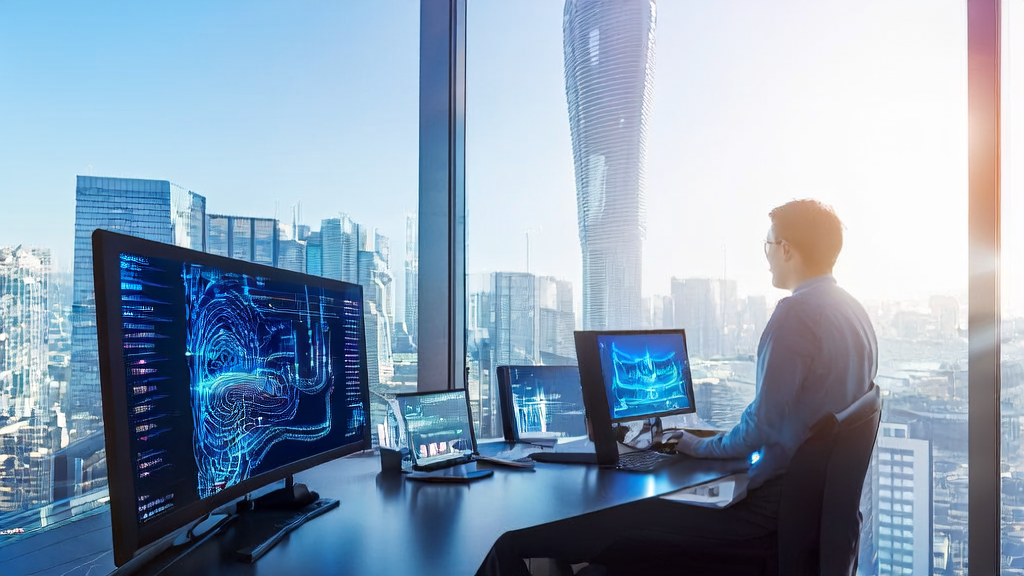 未来办公室内的创业者利用DeepSeek专利技术进行AI邮件营销