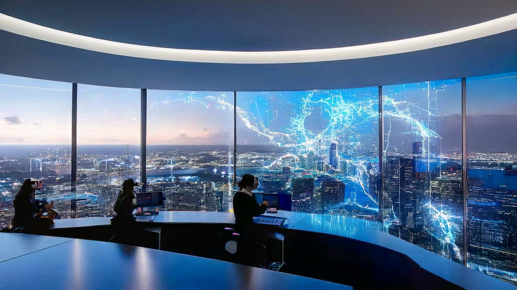 未来办公室中员工利用AI优化邮件营销并推广AI素养