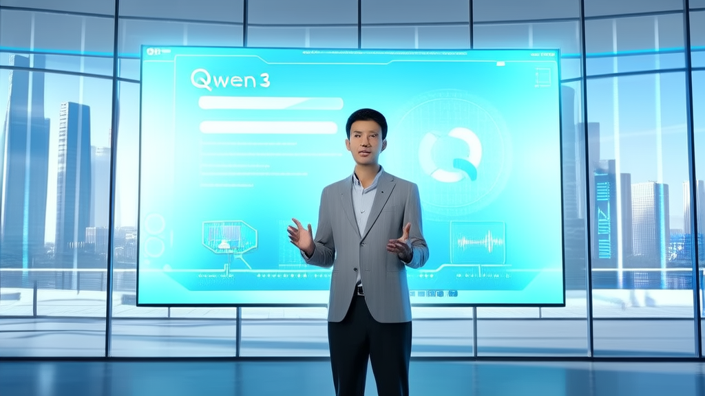 未来科技办公室中的创业者使用Qwen3进行全球视频会议