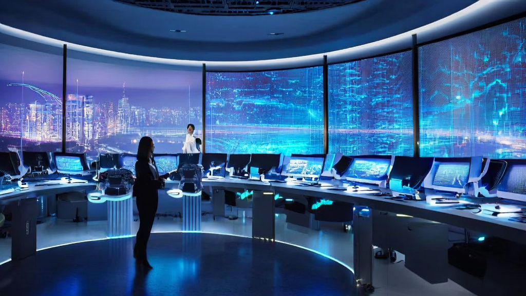 Engineer using Qwen3-Max-Preview for AI email marketing optimization in a futuristic office