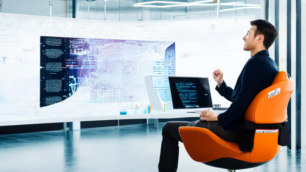 A marketing manager in a futuristic tech office discussing AI email marketing and ad optimization strategies for 2025