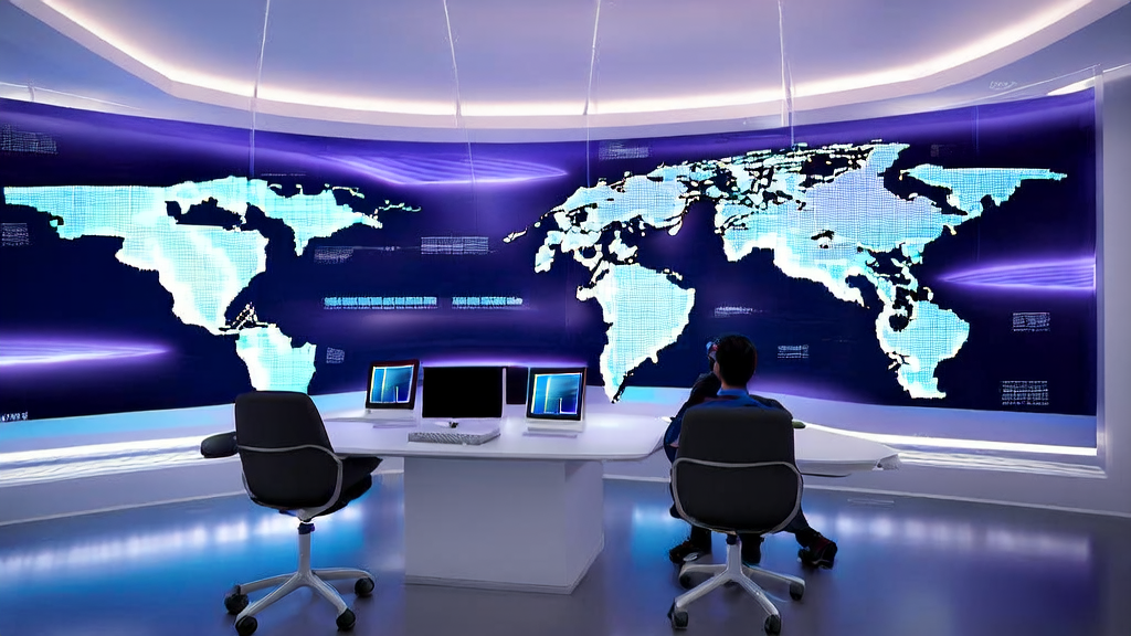 Future tech office showcasing new AI customer acquisition trends in cross-border e-commerce