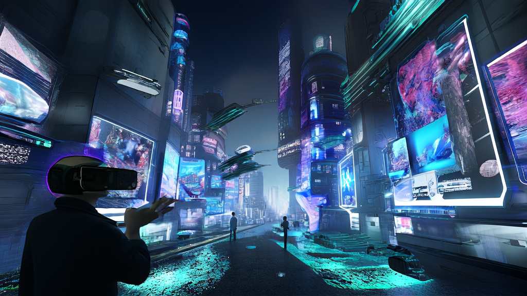 用户通过Seaweed APT2实时生成的互动视频，在3D虚拟城市中自由探索和互动