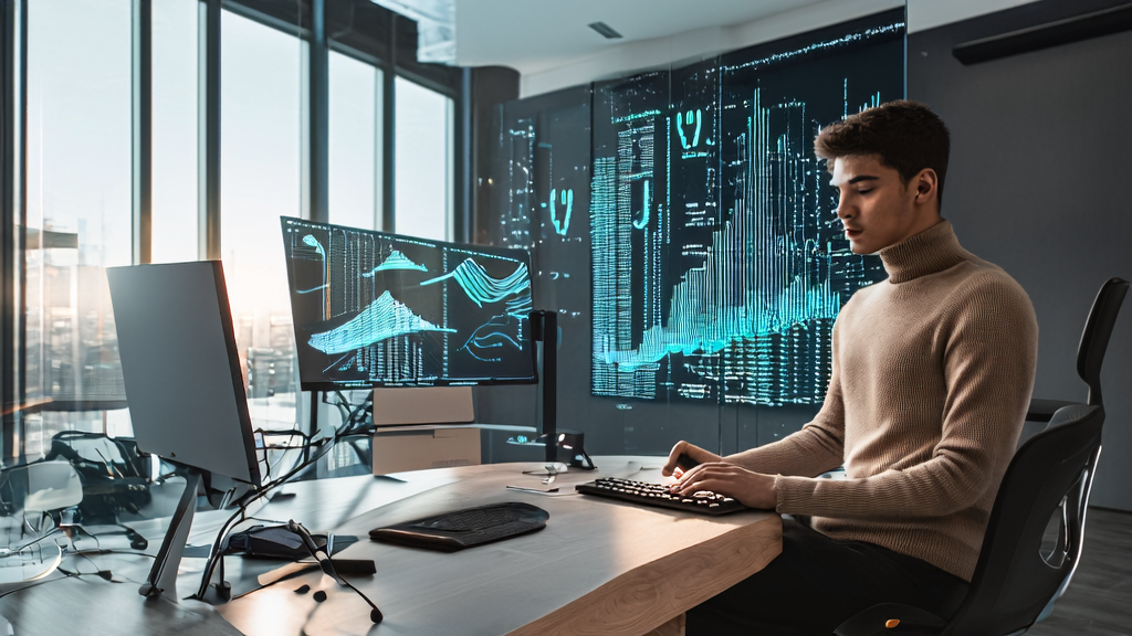 In a modern office bathed in sunlight, an entrepreneur is using GPT-5 to optimize AI email templates for personalized customer acquisition strategies.