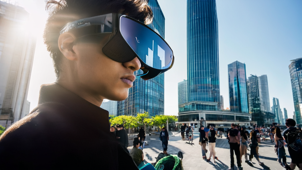 Halliday smart glasses showcased on a bustling street in Southeast Asia
