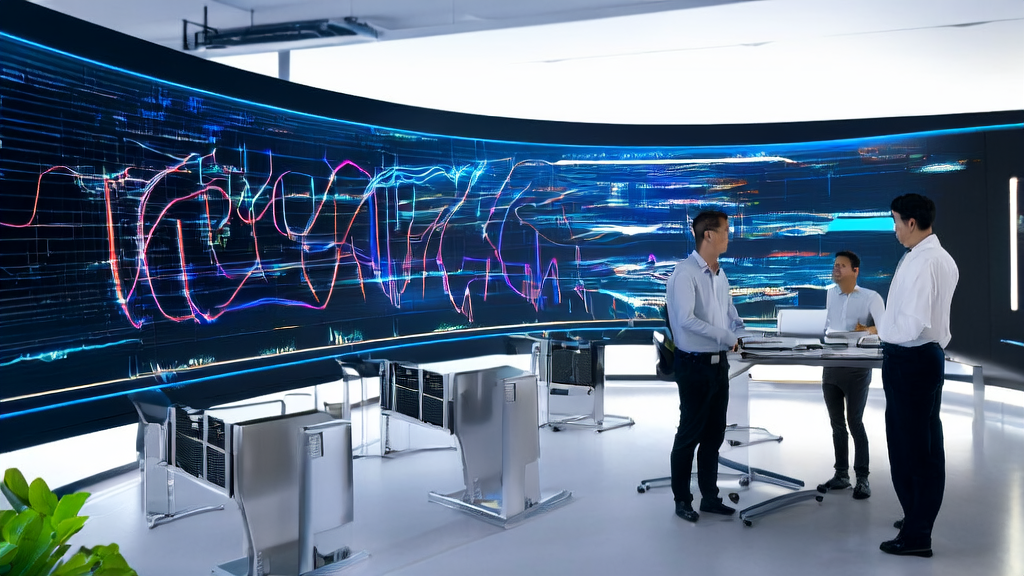 High-performance AI chips revolutionizing email marketing, showcasing data streams and real-time analytics in a futuristic tech office