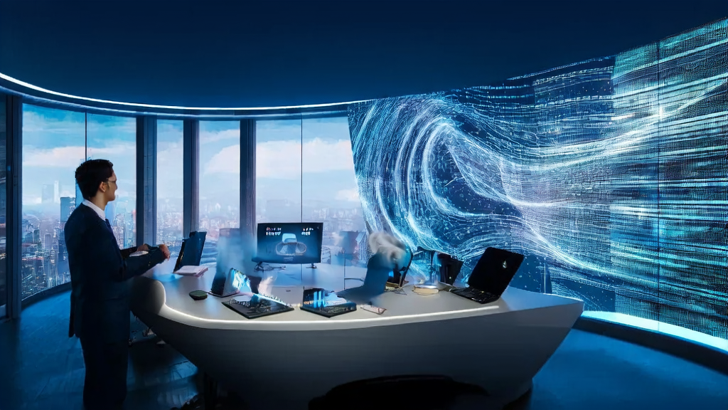 Huawei Pangu Model 5.5 showcased in a high-tech office, heralding the new era of AI marketing