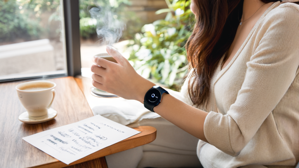 Huawei WATCH 5 user reading a customized health report email at home